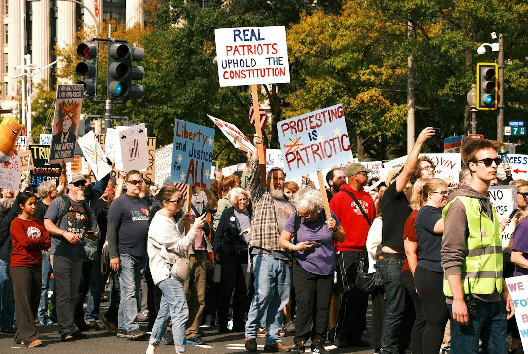crowd at protest rally