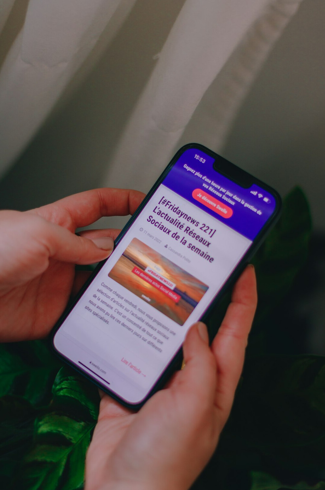 person reading news on phone